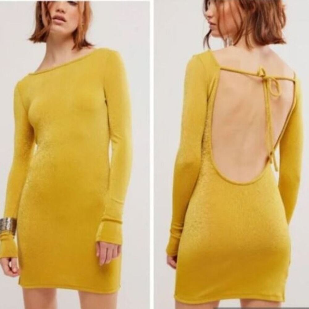 NWT Free People Call Me Later Long Sleeve Dress Ceylon Yellow Size XS